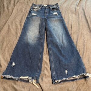 Risen Denim Distressed Wide-Leg CroppedJeans